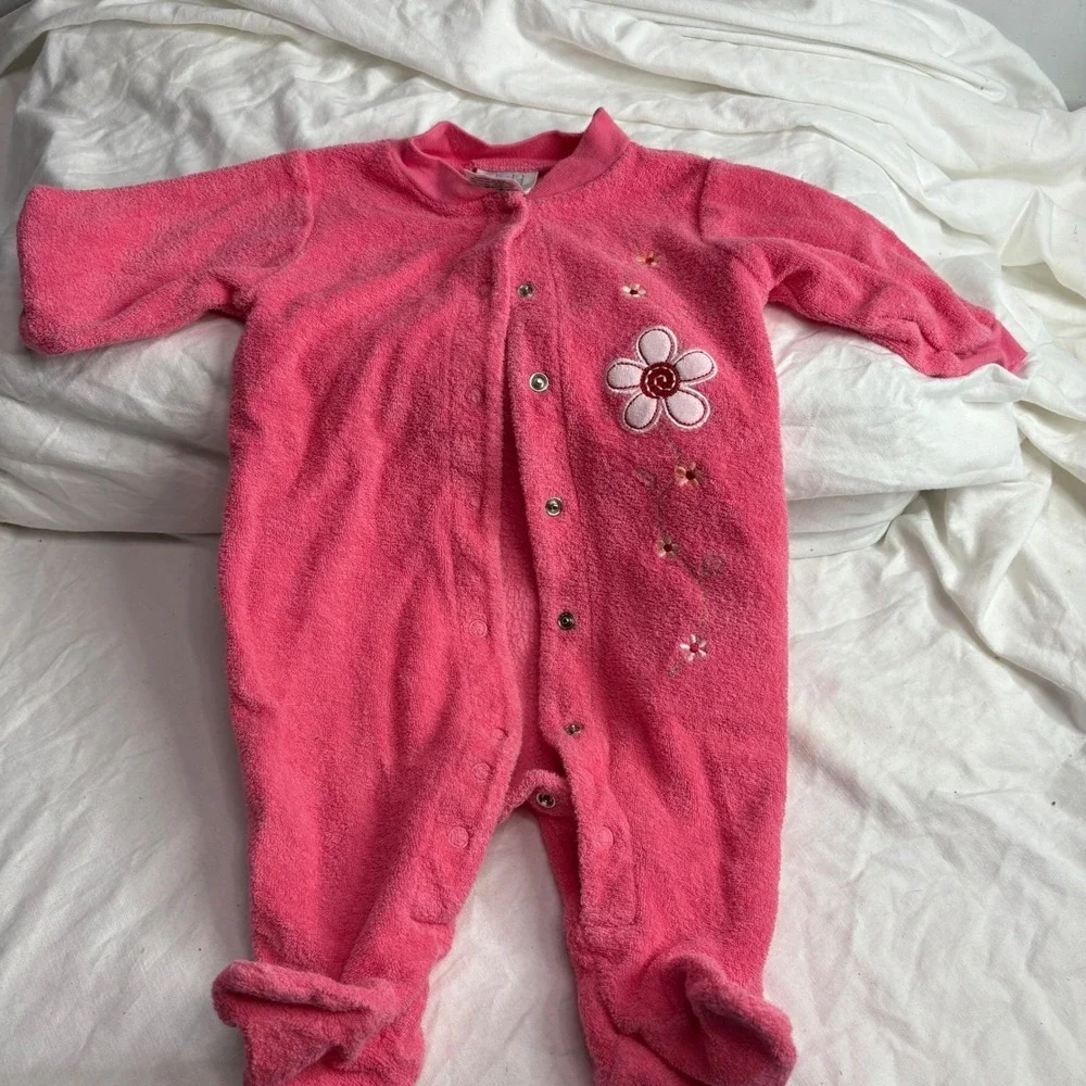 Vintage carters pink terry cloth baby footed sleeper onsie size 0-3
